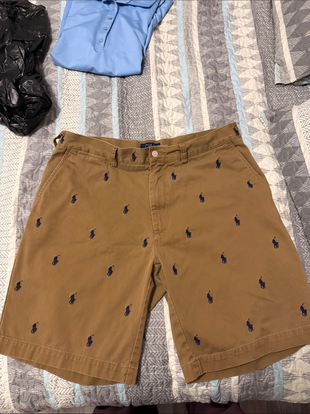 Polo by Ralph Lauren Tan Embroidered Polo Player Flat-Front Shorts